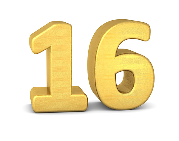 3D Number 16 Gold